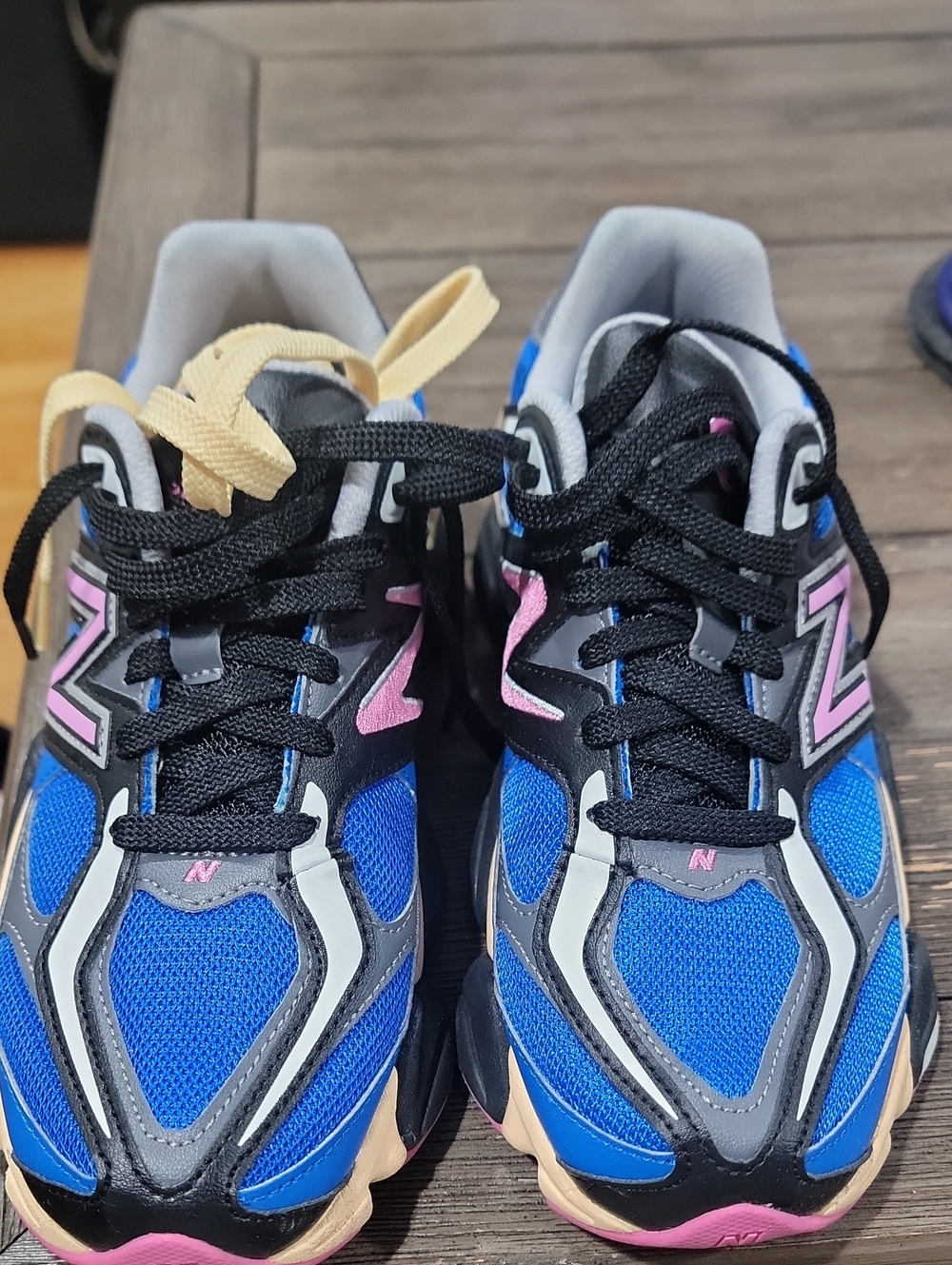 New Balance Kids Blue Sneakers with Black, Pink & Tan Accents